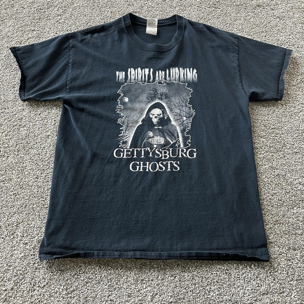 Y2K Gildan Shirt Mens Large Black Gettysburg Ghosts Graphic Tee T-Shirt Horror